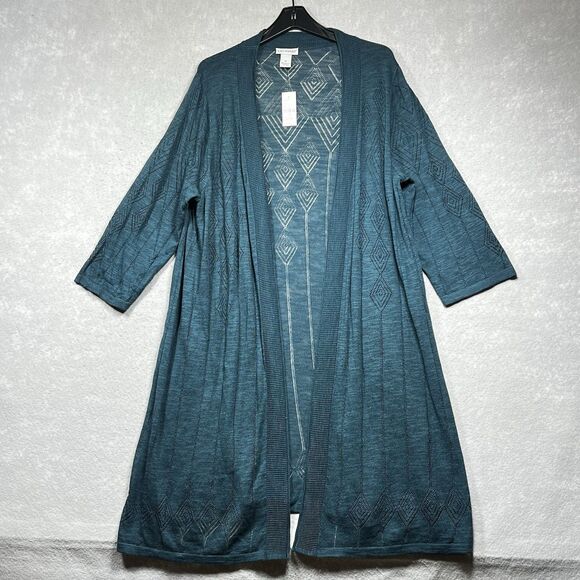 Catherines Cardigan Sweater Womens Size 1X Teal Knit Long Sleeve Open Front - Picture 1 of 10